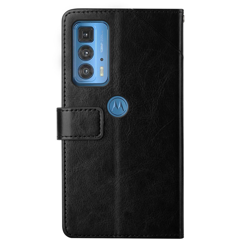 Full-Protective Y-Shaped Lines Imprinting PU Leather Foldable Stand Cover Shell with Wallet for Motorola Edge 20 Pro - Black-9