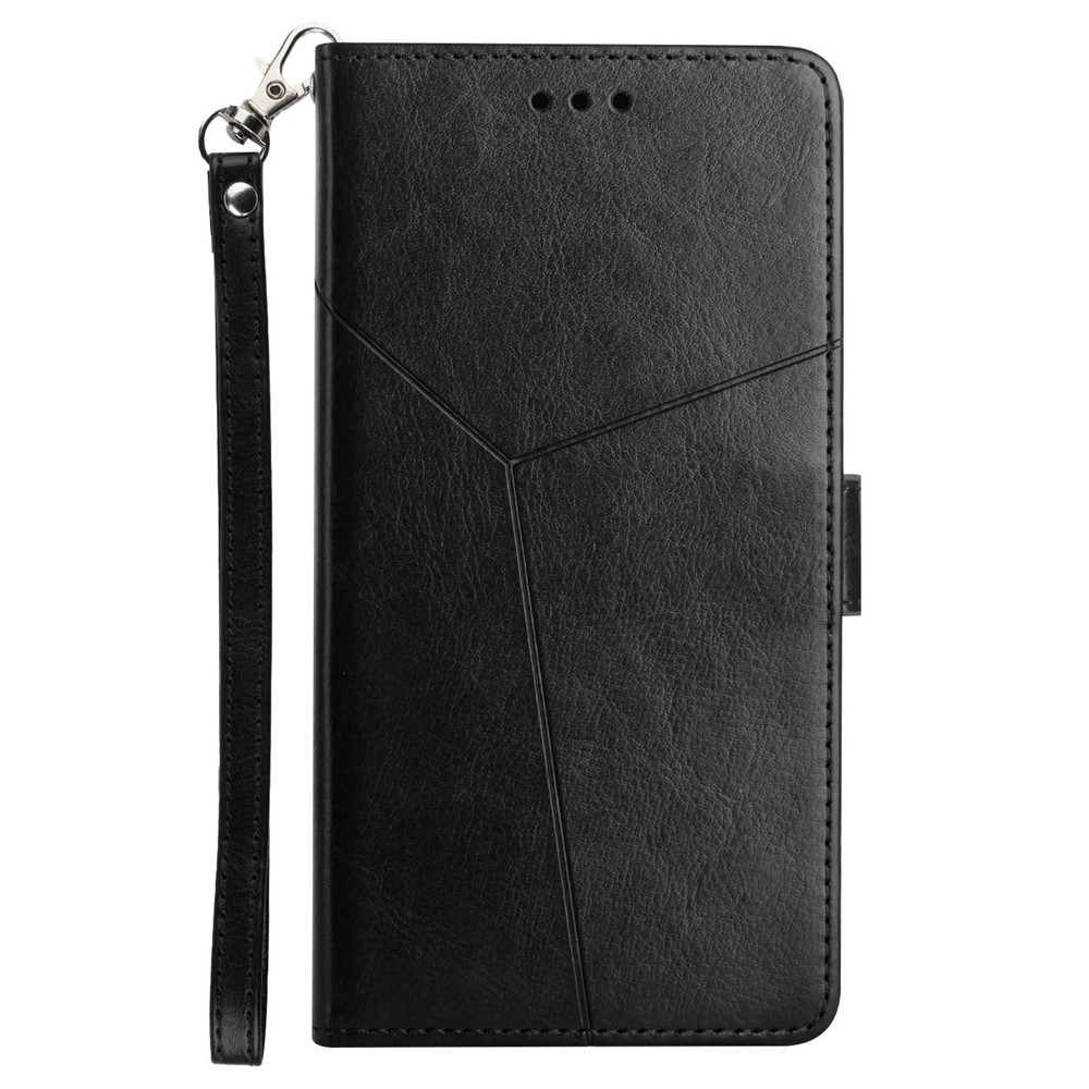Folio Wallet Design Splash-Proof Y-Shaped Lines Imprinting PU Leather Cover Shell with Stand Design for Motorola Edge 20 Lite - Black-8
