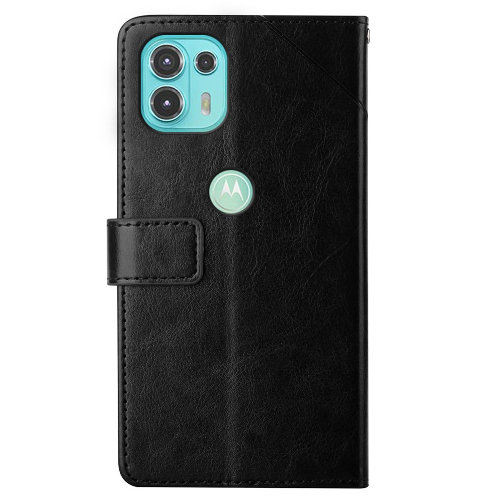 Folio Wallet Design Splash-Proof Y-Shaped Lines Imprinting PU Leather Cover Shell with Stand Design for Motorola Edge 20 Lite - Black-9