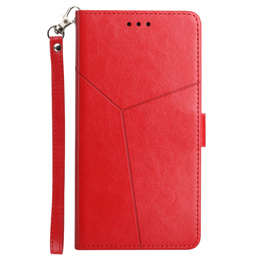 Adjustable Stand Design Drop-Proof Y-Shaped Lines Imprinting PU Leather Cover Shell with Wallet for Motorola Moto G30/G20/G10/G10 Power - Red-8