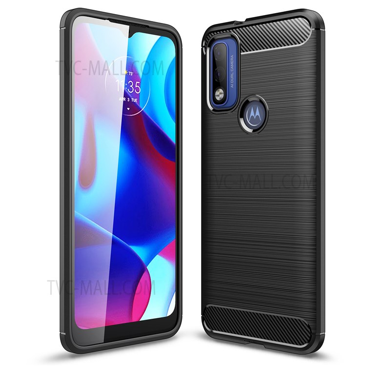 Ultra Thin Carbon Fiber Brushed Texture Soft TPU Shockproof Protective Case for Motorola G Pure - Black-1