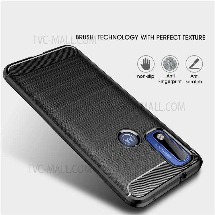 Ultra Thin Carbon Fiber Brushed Texture Soft TPU Shockproof Protective Case for Motorola G Pure - Black-2