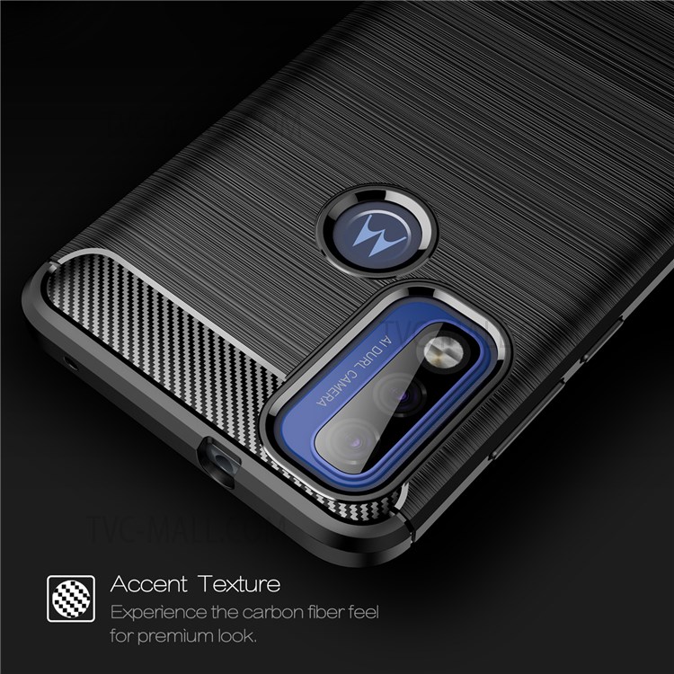 Ultra Thin Carbon Fiber Brushed Texture Soft TPU Shockproof Protective Case for Motorola G Pure - Black-3