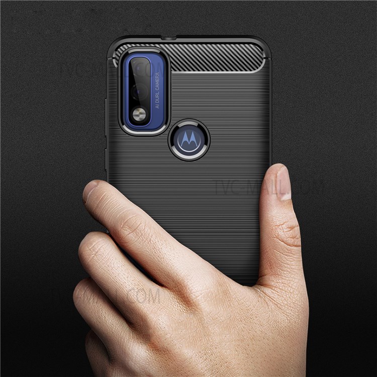 Ultra Thin Carbon Fiber Brushed Texture Soft TPU Shockproof Protective Case for Motorola G Pure - Black-7