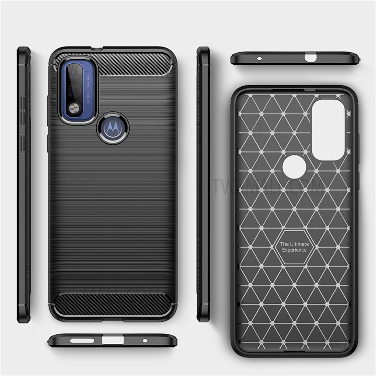 Ultra Thin Carbon Fiber Brushed Texture Soft TPU Shockproof Protective Case for Motorola G Pure - Black-8