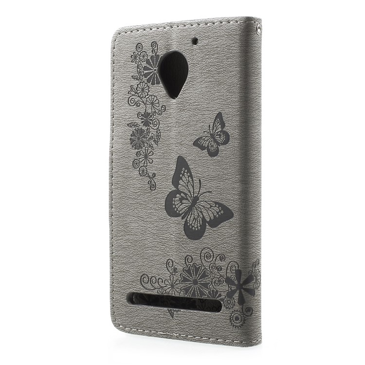 Floral Butterfly Leather Stand Cover with Hand Strap for Lenovo Vibe C2 - Grey-2