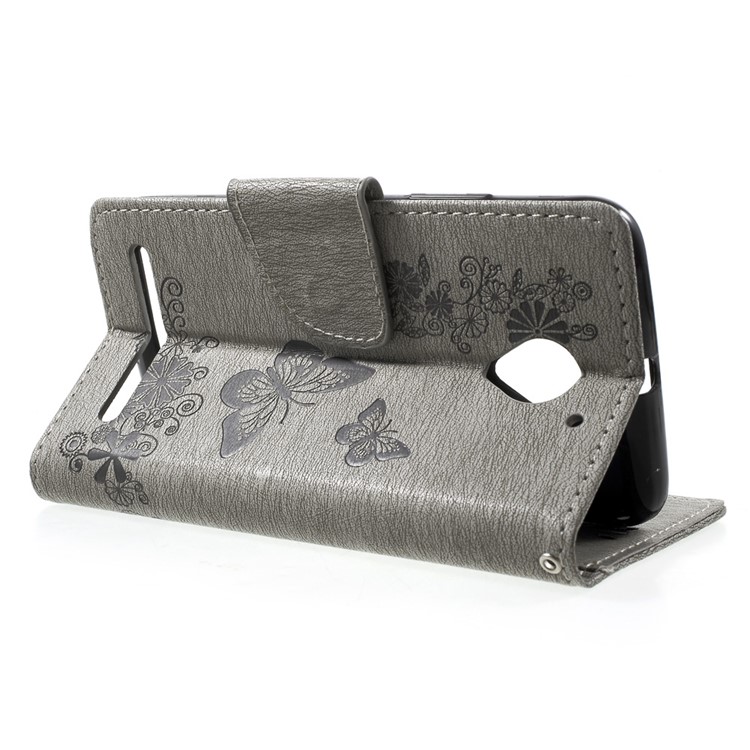 Floral Butterfly Leather Stand Cover with Hand Strap for Lenovo Vibe C2 - Grey-3