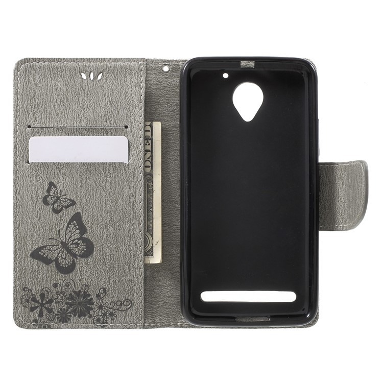 Floral Butterfly Leather Stand Cover with Hand Strap for Lenovo Vibe C2 - Grey-4