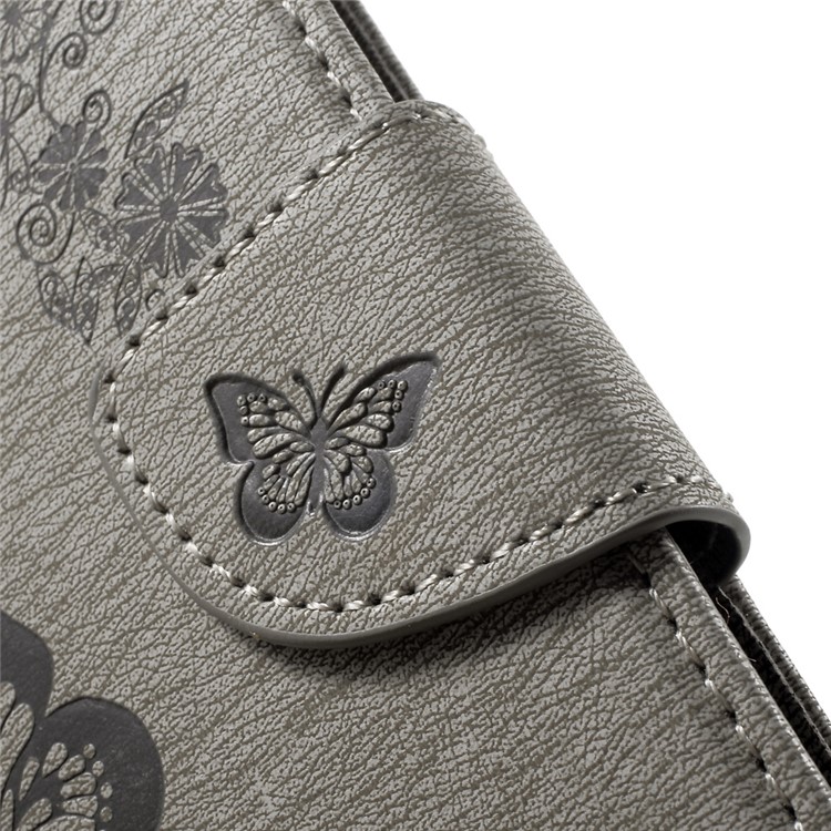 Floral Butterfly Leather Stand Cover with Hand Strap for Lenovo Vibe C2 - Grey-6