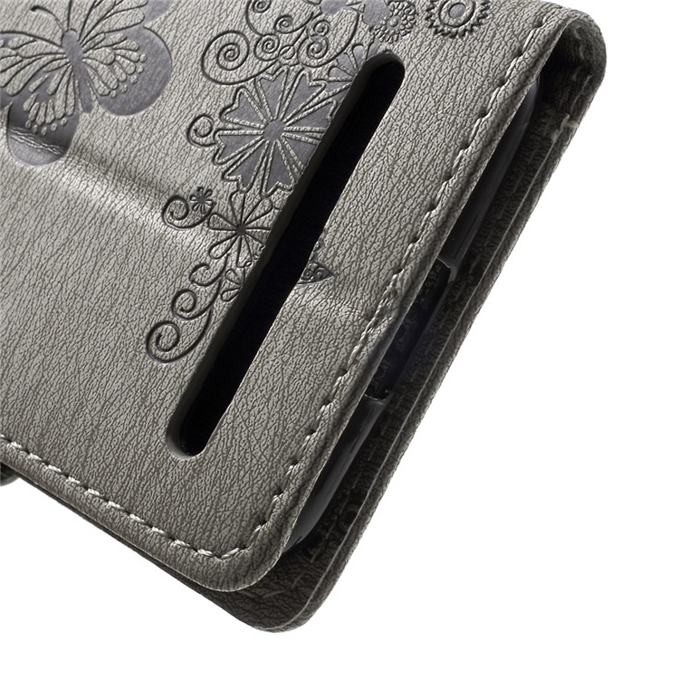 Floral Butterfly Leather Stand Cover with Hand Strap for Lenovo Vibe C2 - Grey-8