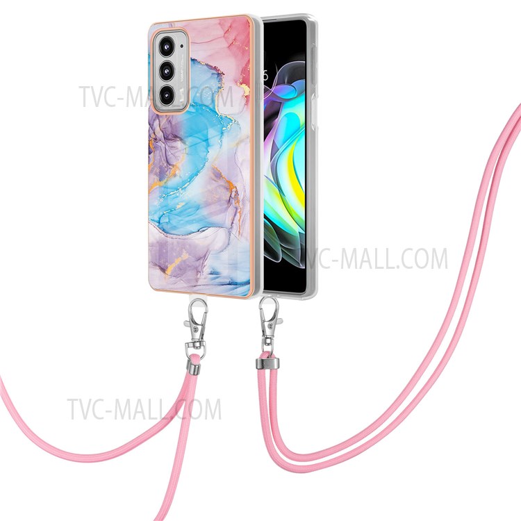 Marble Pattern Series Adjustable Strap Stylish IMD IML Electroplating Soft TPU Phone Case for Motorola Edge 20 - Milky Way Marble Blue-2