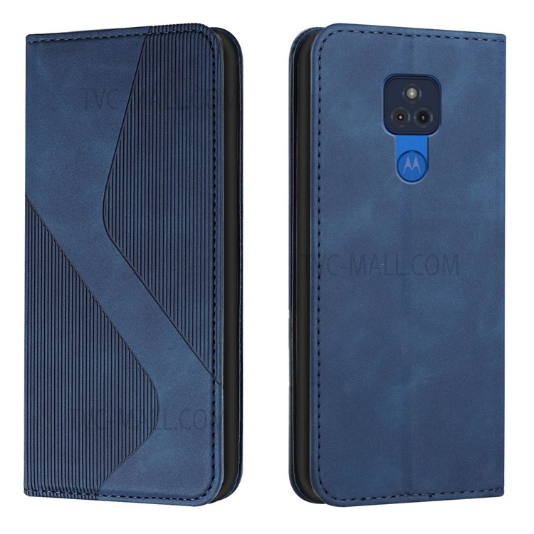 S-shaped Texture Auto-absorbed Folio Flip Leather + Soft TPU Inner Case Dual Protection Wallet Stand Shell for Motorola Moto G Play (2021) - Blue-1