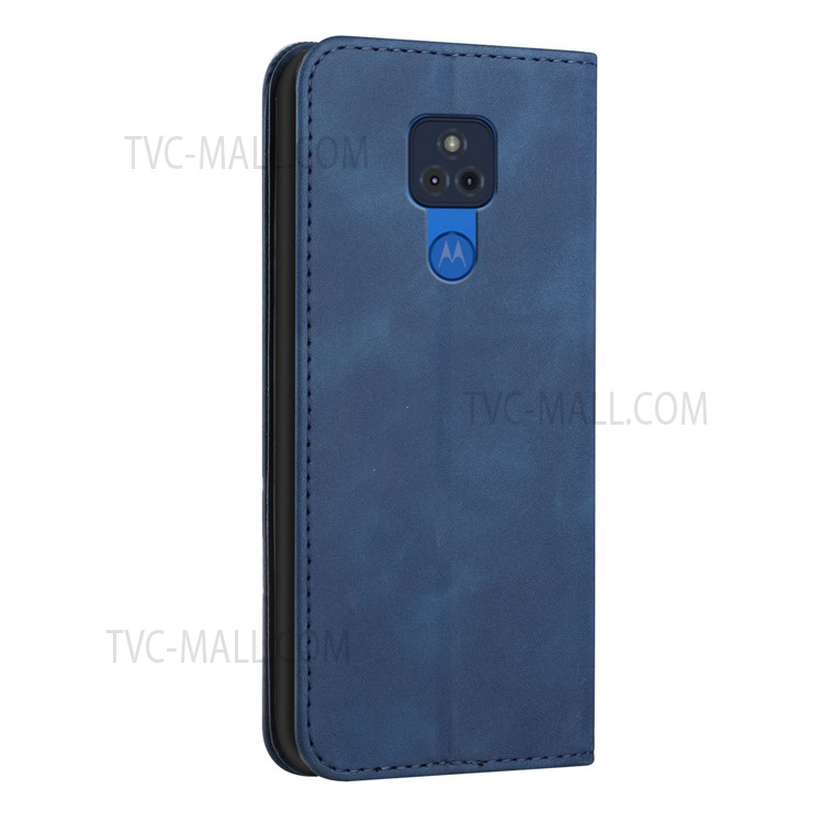 S-shaped Texture Auto-absorbed Folio Flip Leather + Soft TPU Inner Case Dual Protection Wallet Stand Shell for Motorola Moto G Play (2021) - Blue-3