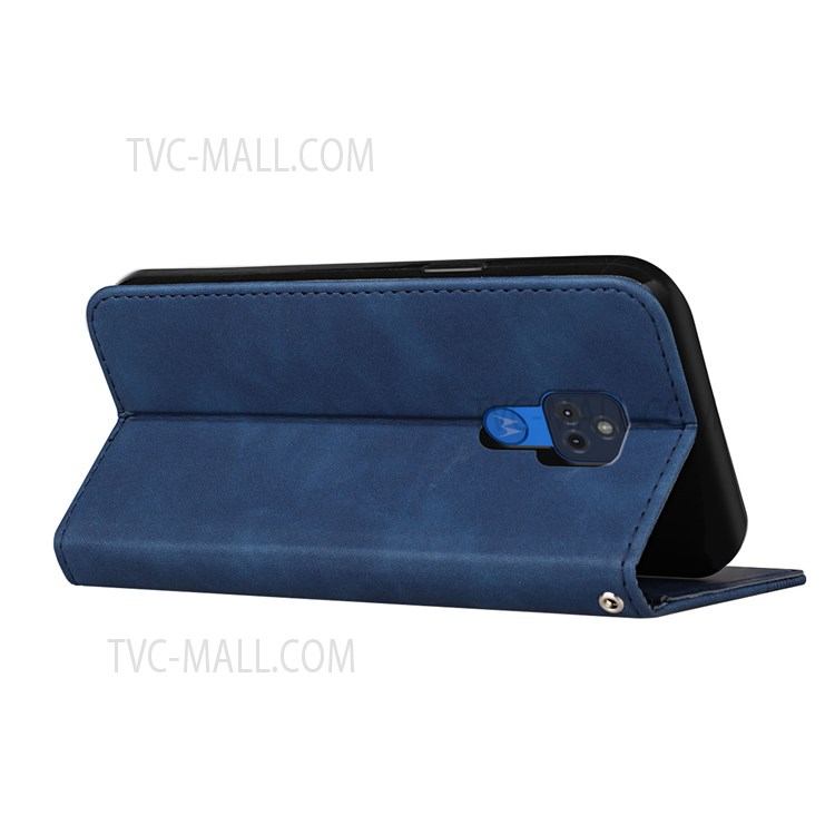 S-shaped Texture Auto-absorbed Folio Flip Leather + Soft TPU Inner Case Dual Protection Wallet Stand Shell for Motorola Moto G Play (2021) - Blue-5