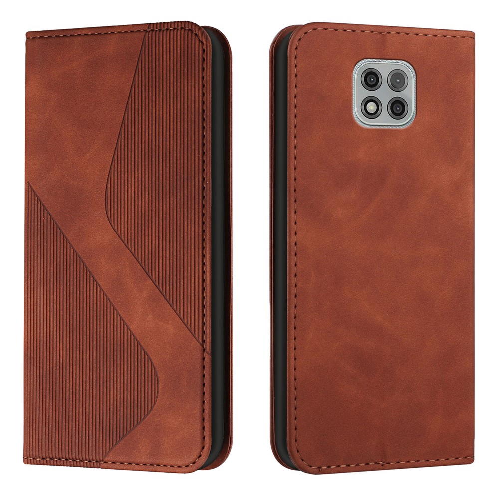 Business Style S-shaped Texture Magnetic Auto Closing Phone Shell Stand Wallet Leather Case for Motorola Moto G Power (2021) - Brown-1