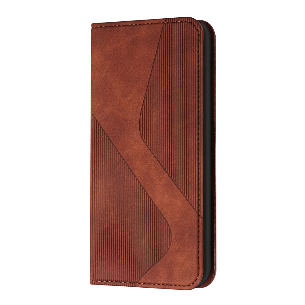 Business Style S-shaped Texture Magnetic Auto Closing Phone Shell Stand Wallet Leather Case for Motorola Moto G Power (2021) - Brown-2