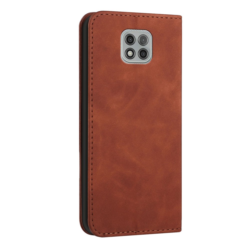 Business Style S-shaped Texture Magnetic Auto Closing Phone Shell Stand Wallet Leather Case for Motorola Moto G Power (2021) - Brown-3