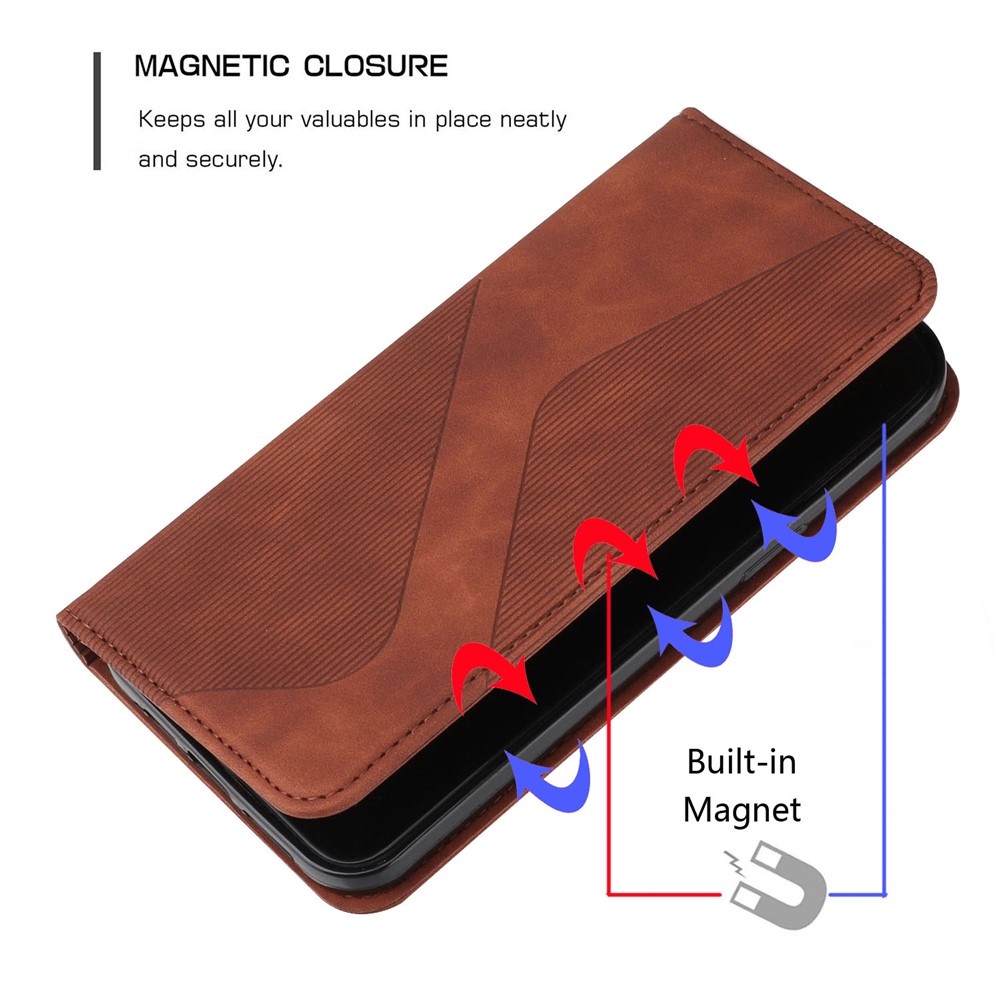 Business Style S-shaped Texture Magnetic Auto Closing Phone Shell Stand Wallet Leather Case for Motorola Moto G Power (2021) - Brown-6