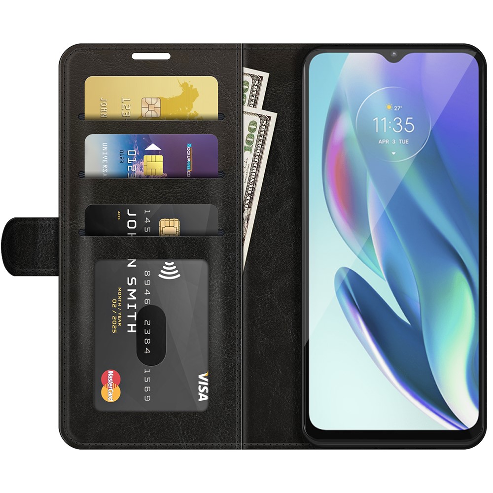Bump Proof Wallet Stand Design Crazy Horse Texture Leather Phone Cover Shell for Motorola Moto G50 5G - Black-4