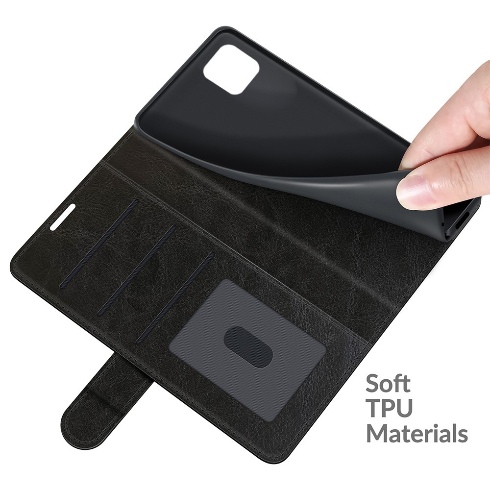 Bump Proof Wallet Stand Design Crazy Horse Texture Leather Phone Cover Shell for Motorola Moto G50 5G - Black-7