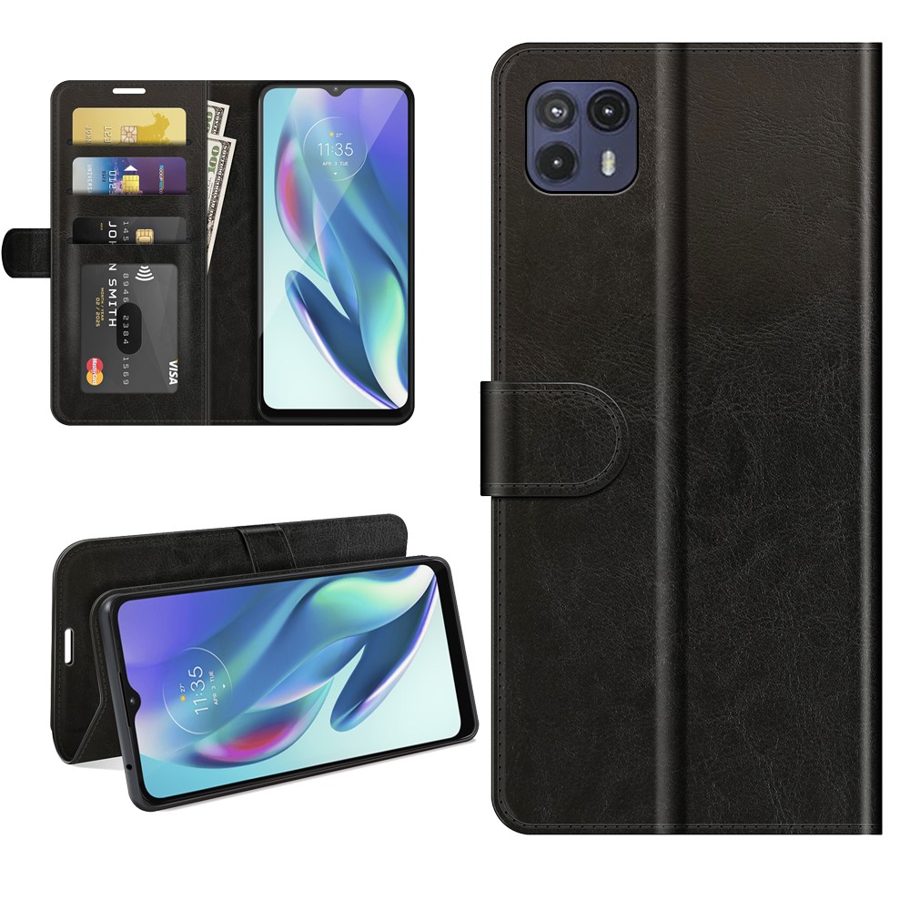 Bump Proof Wallet Stand Design Crazy Horse Texture Leather Phone Cover Shell for Motorola Moto G50 5G - Black-8