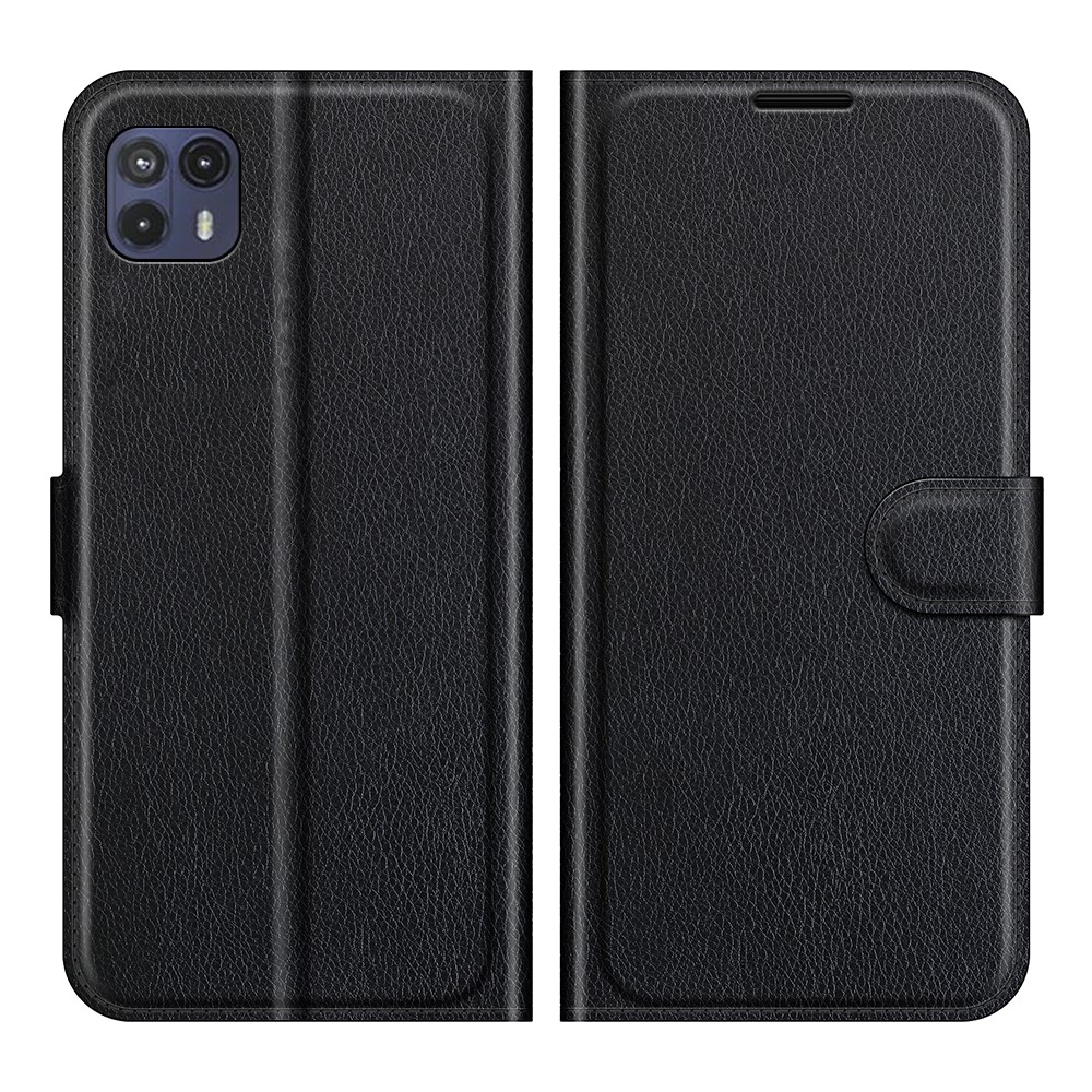 Litchi Texture Magnetic Closure Folio Flip PU Leather Stand Case Drop Protection Wallet Cover for Motorola Moto G50 5G - Black-1