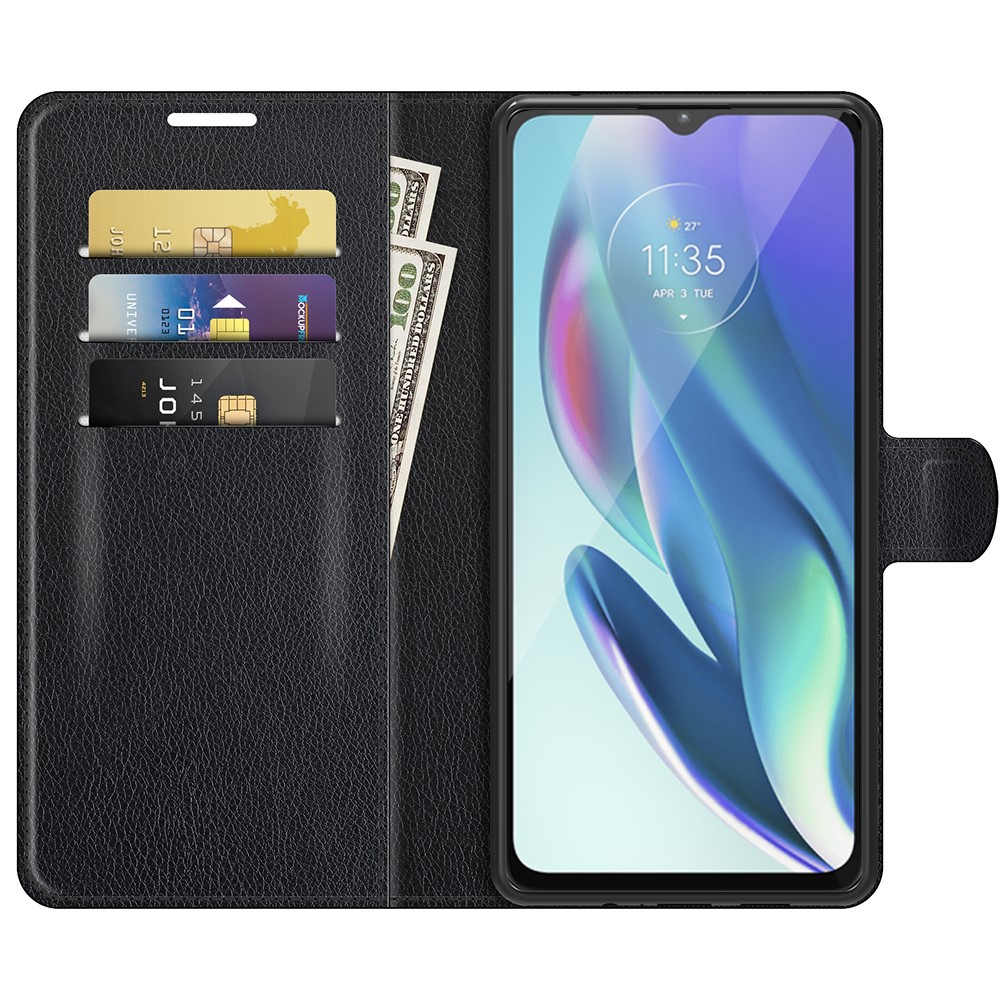 Litchi Texture Magnetic Closure Folio Flip PU Leather Stand Case Drop Protection Wallet Cover for Motorola Moto G50 5G - Black-4