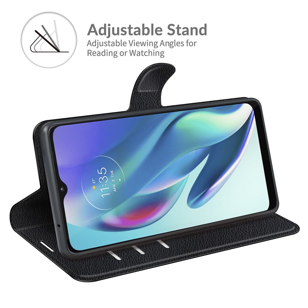 Litchi Texture Magnetic Closure Folio Flip PU Leather Stand Case Drop Protection Wallet Cover for Motorola Moto G50 5G - Black-5