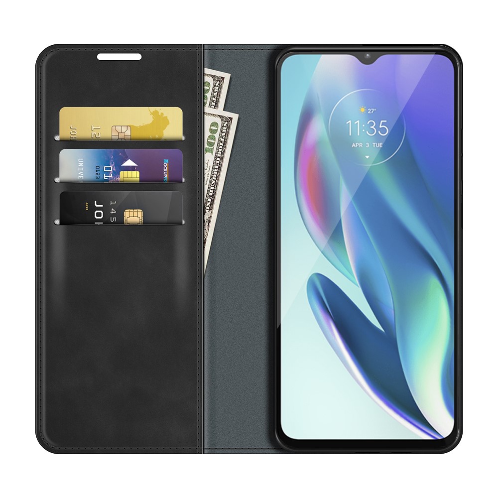 Wallet Stand Design Silky-Touch Super Magnet Closure Folio Flip Leather Cover Protective Case for Motorola Moto G50 5G - Black-4