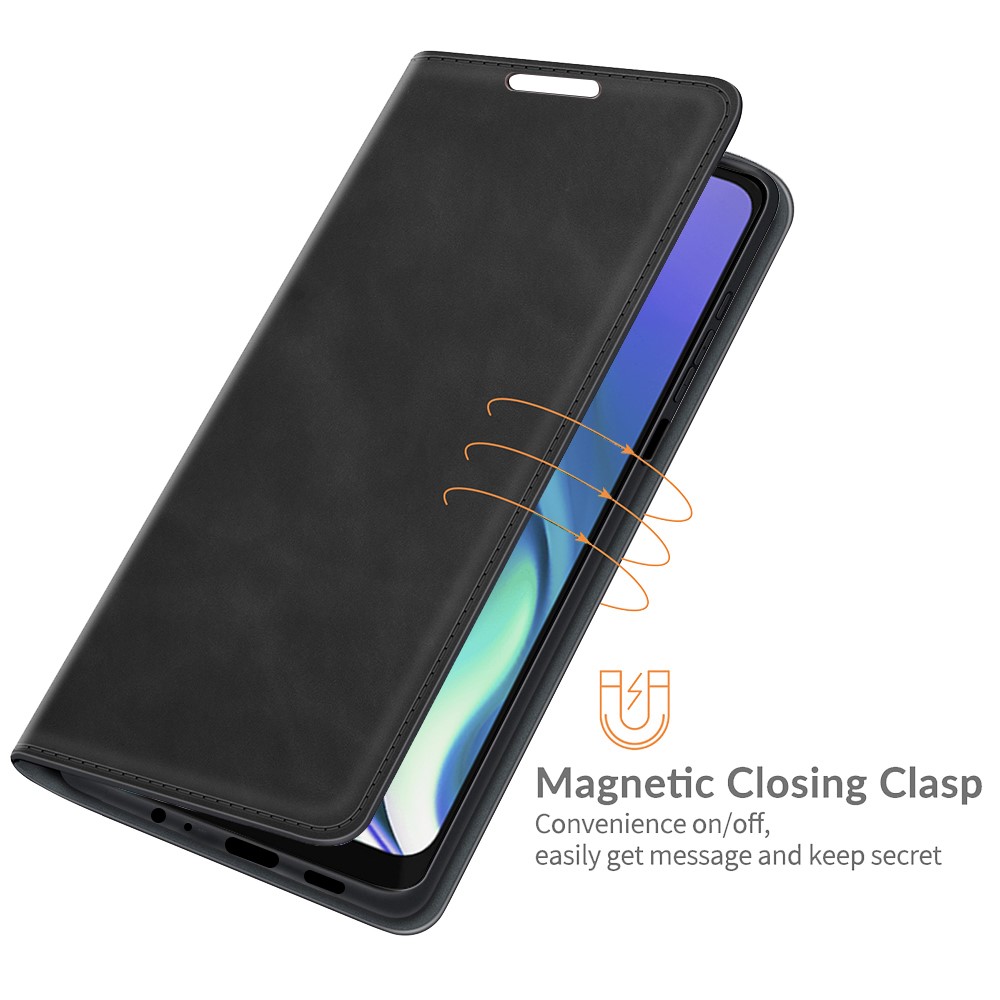 Wallet Stand Design Silky-Touch Super Magnet Closure Folio Flip Leather Cover Protective Case for Motorola Moto G50 5G - Black-6