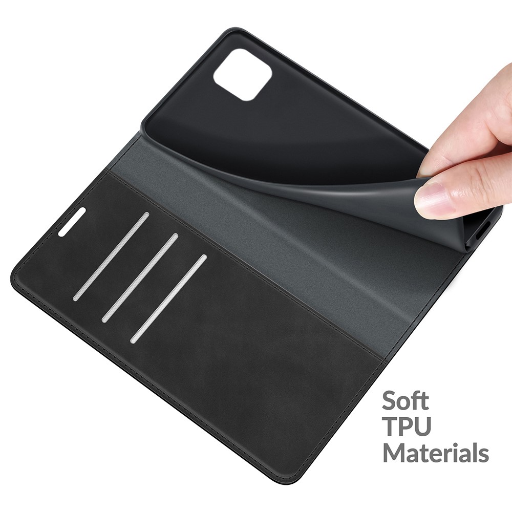 Wallet Stand Design Silky-Touch Super Magnet Closure Folio Flip Leather Cover Protective Case for Motorola Moto G50 5G - Black-7