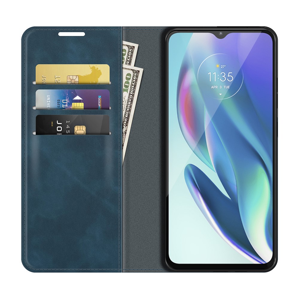 Wallet Stand Design Silky-Touch Super Magnet Closure Folio Flip Leather Cover Protective Case for Motorola Moto G50 5G - Blue-4