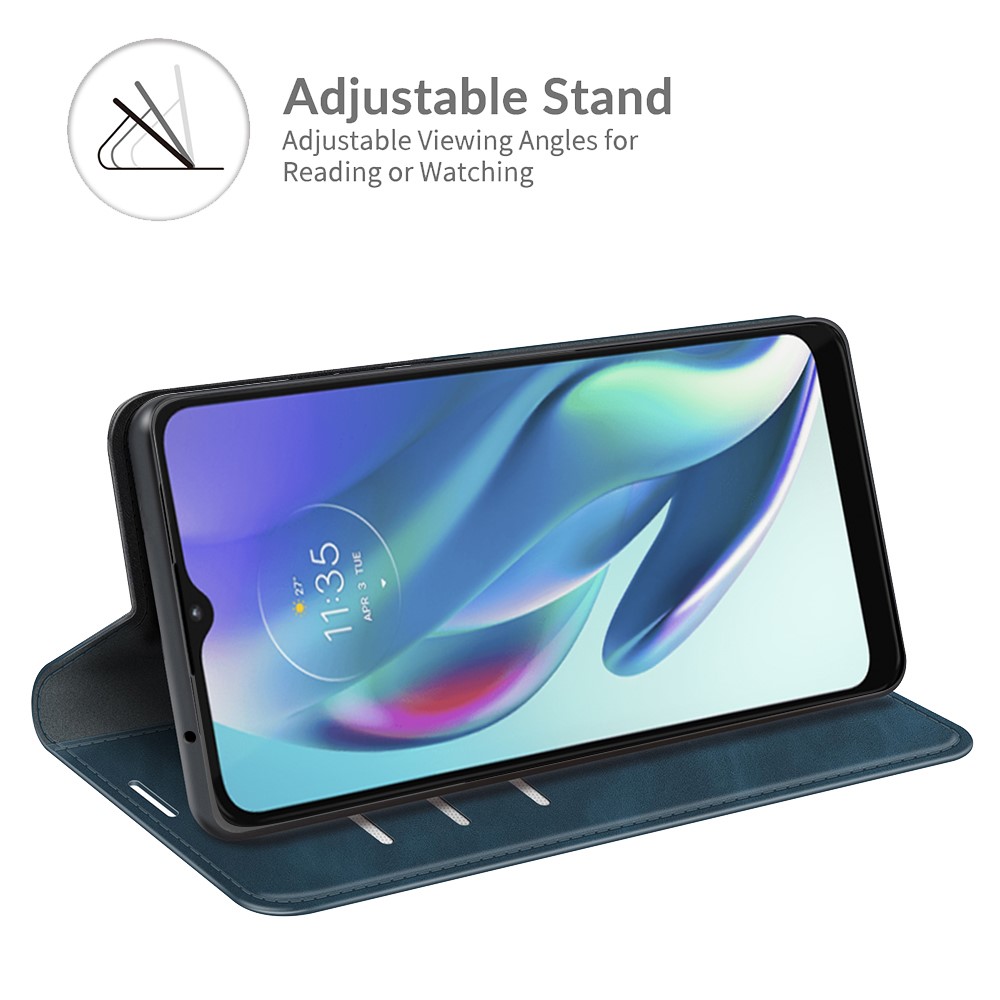 Wallet Stand Design Silky-Touch Super Magnet Closure Folio Flip Leather Cover Protective Case for Motorola Moto G50 5G - Blue-5