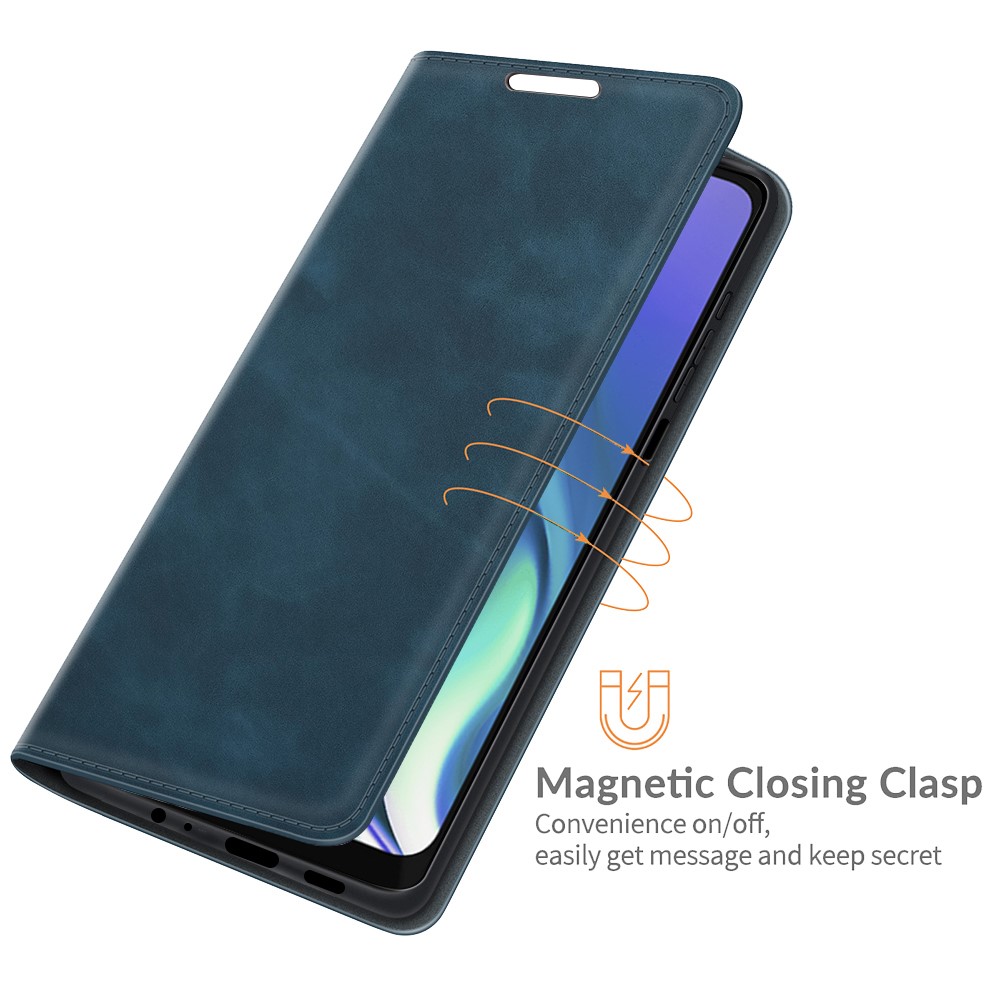Wallet Stand Design Silky-Touch Super Magnet Closure Folio Flip Leather Cover Protective Case for Motorola Moto G50 5G - Blue-6