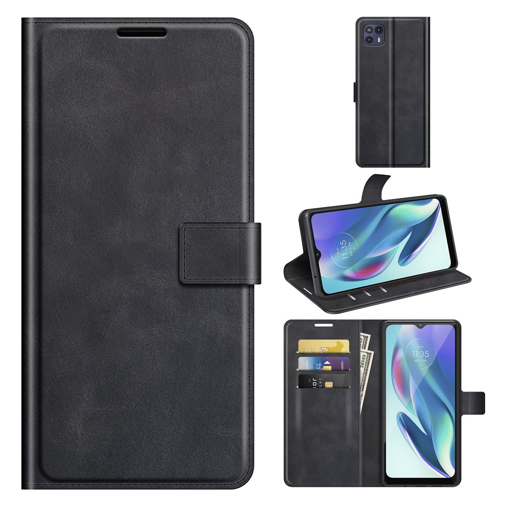 Proteção Resistente a Arranhões PU Fullate PU Capela TPU Stand Stand Capa de Taplo de Flip Para Motorola Moto G50 5G - Preto