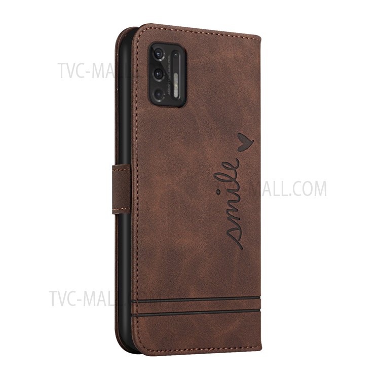 003 Series For Motorola Moto G Stylus 4G/5G (2021) Shockproof Heart Shape Imprinted Skin-touch PU Leather Wallet Stand TPU Protective Cover - Coffee-3