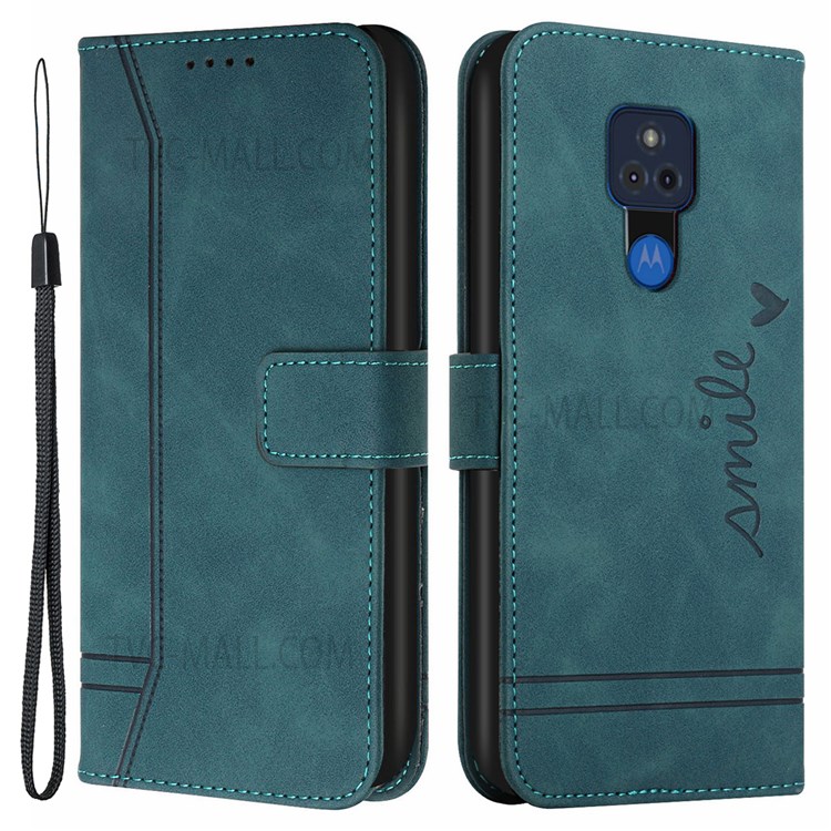 003 Series Fashionable Shockproof Heart Shape Imprinted Skin-touch PU Leather Wallet Stand TPU Protective Cover for Motorola Moto G Play (2021) - Green-1