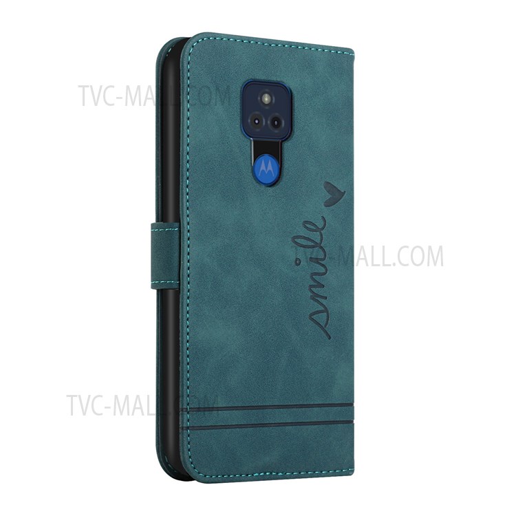 003 Series Fashionable Shockproof Heart Shape Imprinted Skin-touch PU Leather Wallet Stand TPU Protective Cover for Motorola Moto G Play (2021) - Green-3