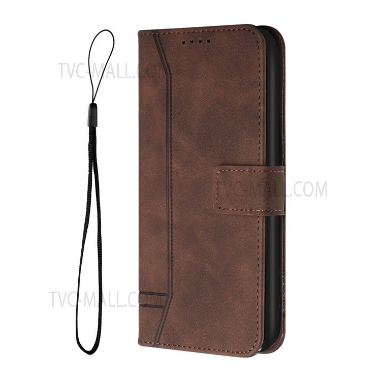 003 Series Shockproof Heart Shape Imprinted Skin-touch TPU+PU Leather Wallet Stand Cover for Motorola Moto G9 Play - Coffee-2