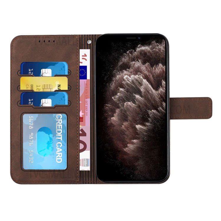 003 Series Shockproof Heart Shape Imprinted Skin-touch TPU+PU Leather Wallet Stand Cover for Motorola Moto G9 Play - Coffee-4