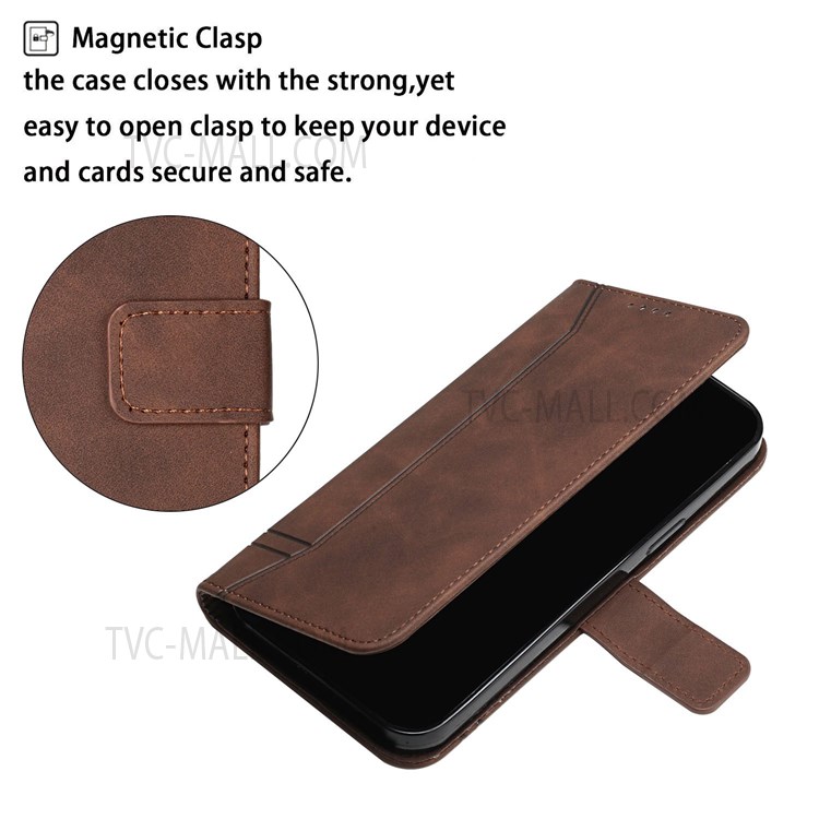 003 Series Shockproof Heart Shape Imprinted Skin-touch TPU+PU Leather Wallet Stand Cover for Motorola Moto G9 Play - Coffee-6
