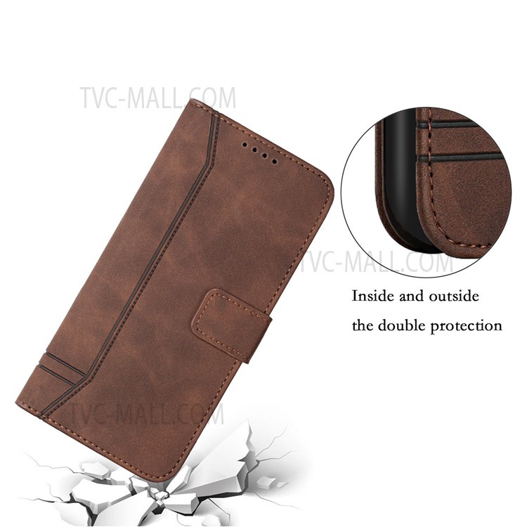 003 Series Shockproof Heart Shape Imprinted Skin-touch TPU+PU Leather Wallet Stand Cover for Motorola Moto G9 Play - Coffee-8