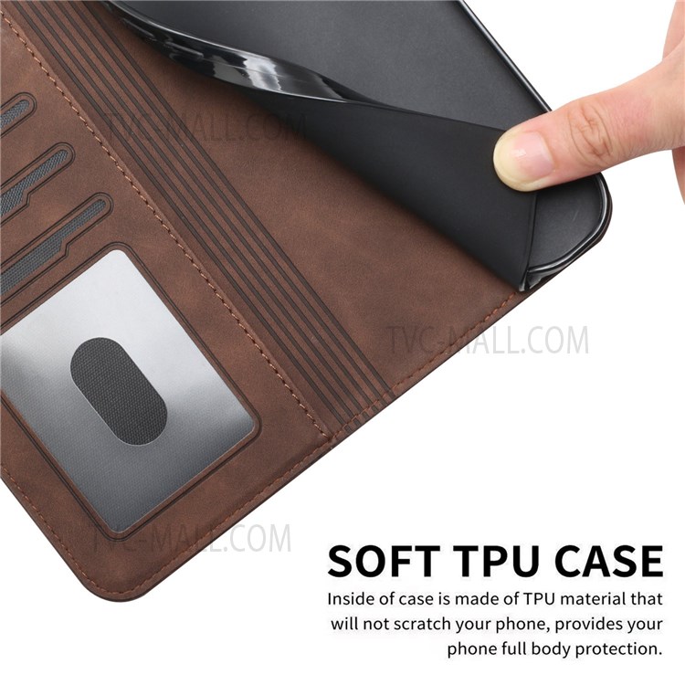 003 Series Shockproof Heart Shape Imprinted Skin-touch TPU+PU Leather Wallet Stand Cover for Motorola Moto G9 Play - Coffee-9