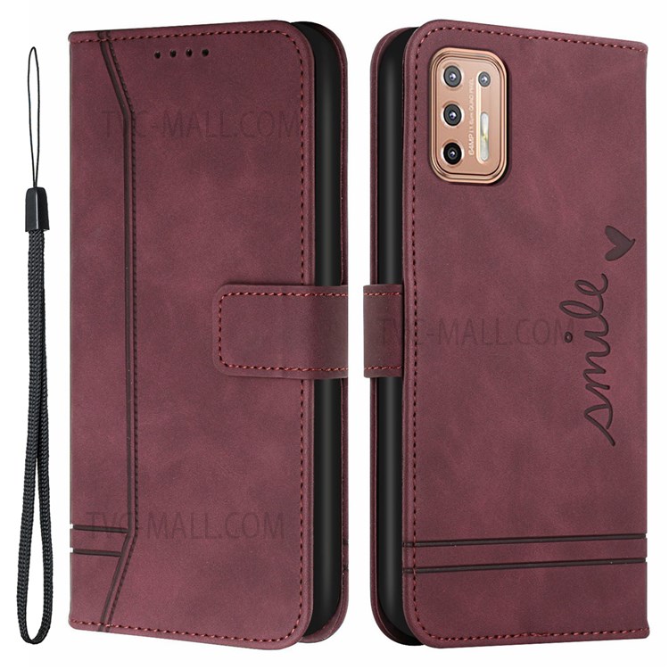 003 Series PU Leather +TPU Shockproof Heart Shape Imprinted Skin-touch Wallet Cover for Motorola Moto G9 Plus - Red-1