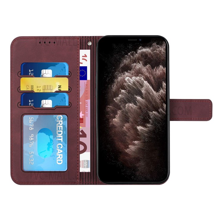 003 Series PU Leather +TPU Shockproof Heart Shape Imprinted Skin-touch Wallet Cover for Motorola Moto G9 Plus - Red-4