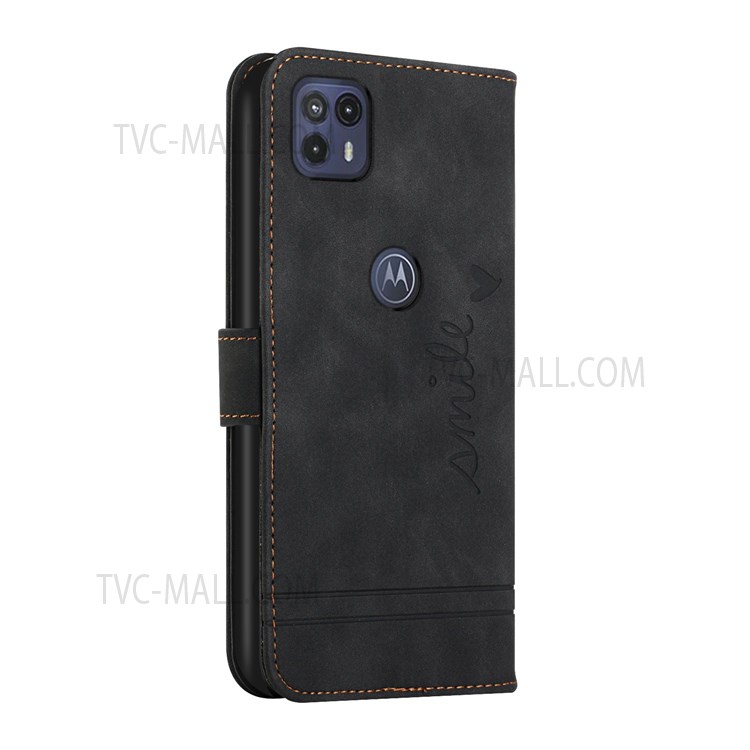 003 Series Full Body Protection Heart Shape Imprinted Skin-Touch PU Leather Wallet Flip Stand Phone Case with Strap for Motorola Moto G50 5G - Black-3