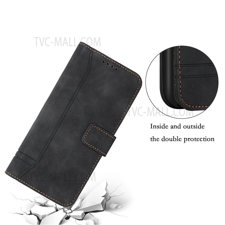 003 Series Full Body Protection Heart Shape Imprinted Skin-Touch PU Leather Wallet Flip Stand Phone Case with Strap for Motorola Moto G50 5G - Black-8