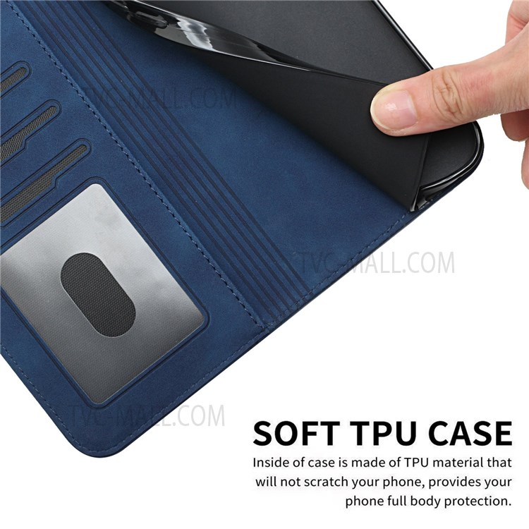 003 Series Skin-like Touch PU Leather Wallet Stand Flip Heart Shape Imprinted Phone Case with Strap for Motorola Moto G60S - Blue-9