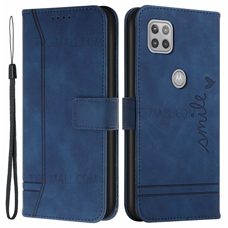 003 Series Heart Shape Imprinted Skin-Touch PU Leather Wallet Stand Magnetic Flip Cover with Strap for Motorola Moto G 5G - Blue-1