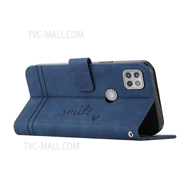 003 Series Heart Shape Imprinted Skin-Touch PU Leather Wallet Stand Magnetic Flip Cover with Strap for Motorola Moto G 5G - Blue-5